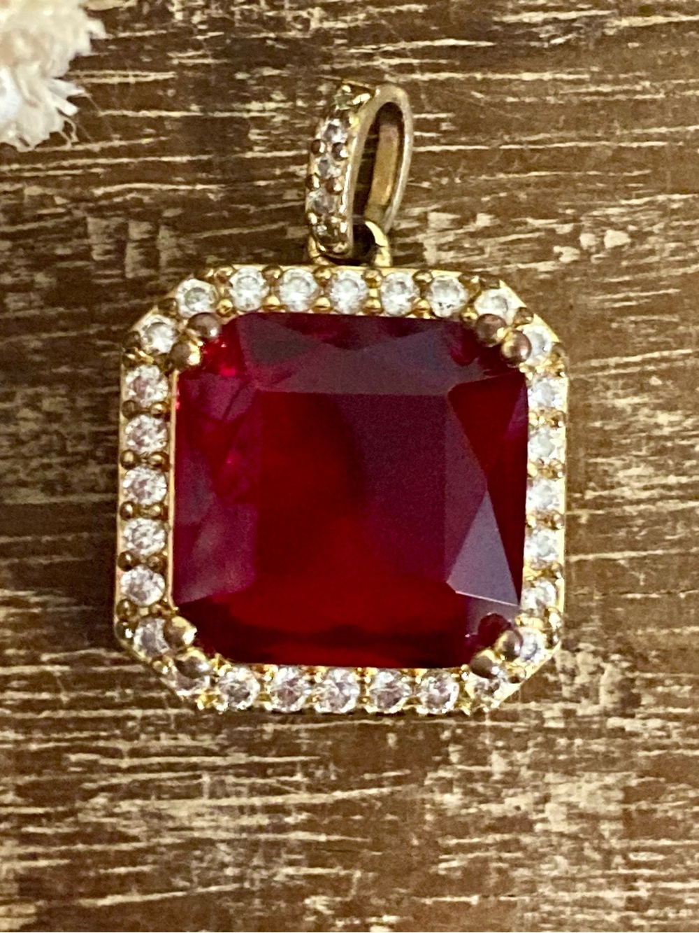Men’s 18k Gold Plated Square Red Stone Halo Pendant Design by TSS - Picture 15 of 15